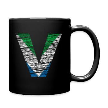 V for Vegan - Vintage V, colors of the vegan flag - Full Colour Mug - black - Right