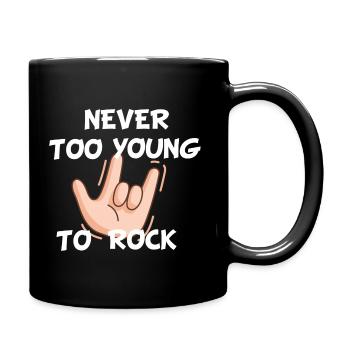 Never too young to rock - rock clothing - Full Colour Mug - black - Right