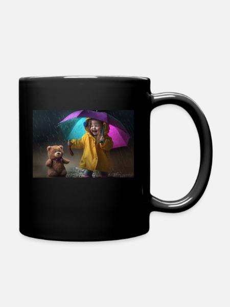 Little girl playing in the rain - Tasse einfarbig - Schwarz
