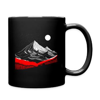 Mountains with moon and red details - minimalism - Full Colour Mug - black - Right