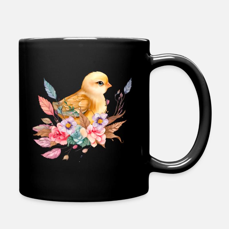 Cute chick nest flowers - Full Colour Mug - black