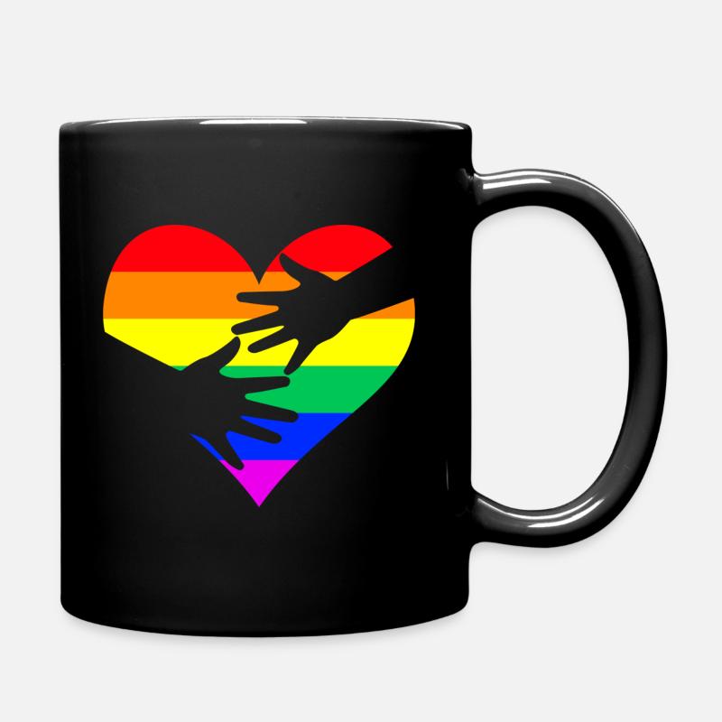 Regenbogen Herz Hände LGBTQ CSD - Tasse einfarbig - Schwarz