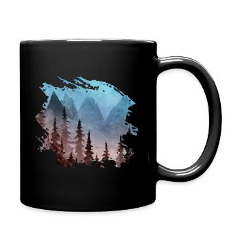 Bergwald Panorama (Blau/Rot) - Tasse einfarbig - Schwarz - Rechts