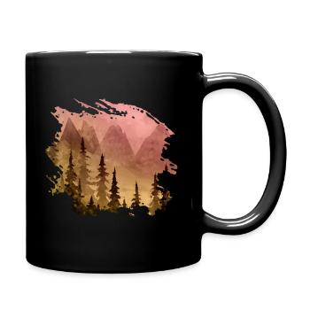 Bergwald Panorama (Gelb/Rosa) - Tasse einfarbig - Schwarz - Rechts