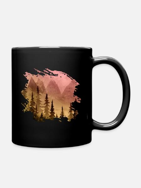 Panorama Bergwald (jaune/rose) - Mug uni - noir