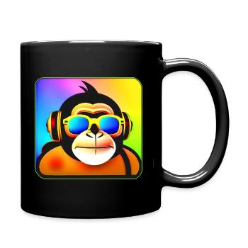 Cool colorful gorilla with sunglasses and music - Full Colour Mug - black - Right