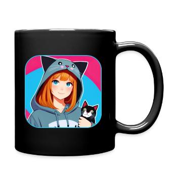 Mignon Anime Manga Fille avec Cat Hoodie - Mug uni - noir - Droite
