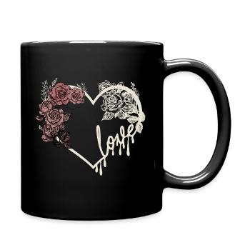 Coeur d’amour design romantique foncé en col. crème - Mug uni - noir - Droite