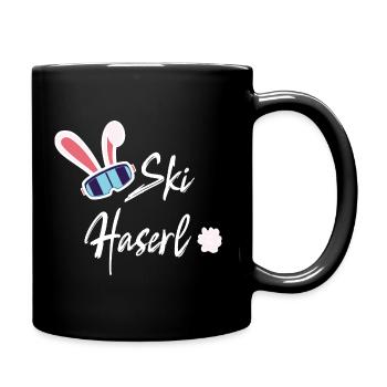 Skihaserl - Skihase - Skifahren - Skiurlaub - Tasse einfarbig - Schwarz - Rechts