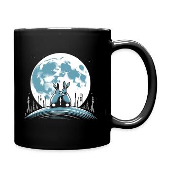 Bunnies hugging moon rabbit full moon - Full Colour Mug - black - Right