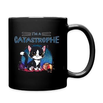 Chat mignon farce trouble chibi noir et blanc - Mug uni - noir - Droite