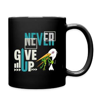 Never Give Up 🐸 Niemals aufgeben Frosch vs Storch - Tasse einfarbig - Schwarz - Rechts