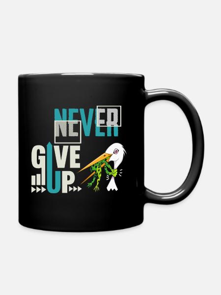 Never Give Up 🐸 Niemals aufgeben Frosch vs Storch - Tasse einfarbig - Schwarz