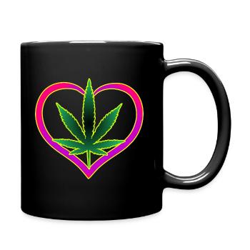 Herz mit Cannabisblatt - Weed - Marihuana - Hanf - Tasse einfarbig - Schwarz - Rechts