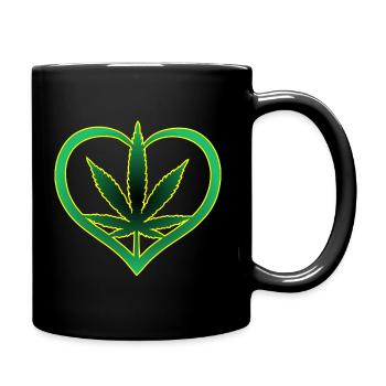 Herz mit Cannabisblatt - Weed - Marihuana - Hanf - Tasse einfarbig - Schwarz - Rechts