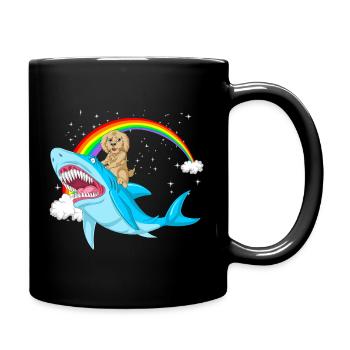 Whimsical Golden doodle and Mythical Shark - Full Colour Mug - black - Right