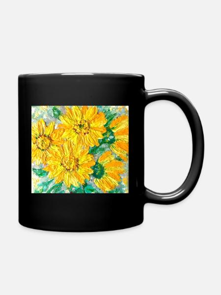 Sunflowers painted with express brush - Full Colour Mug - black