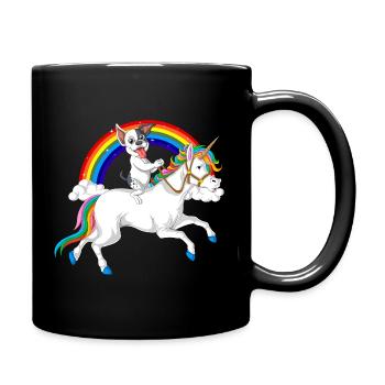 French Bulldog Riding Unicorn - Full Colour Mug - black - Right