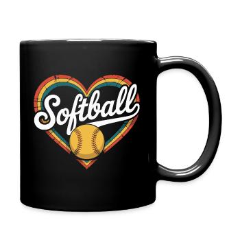 Herz Softball - Tasse einfarbig - Schwarz - Rechts