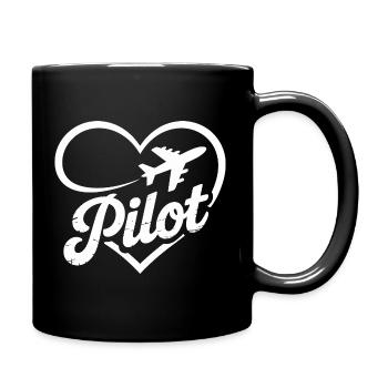 Pilot Heart Airplane Flight License - Full Colour Mug - black - Right