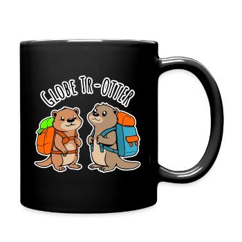 Zwei niedliche Backpacker Otter auf Weltreise - Tasse einfarbig - Schwarz - Rechts