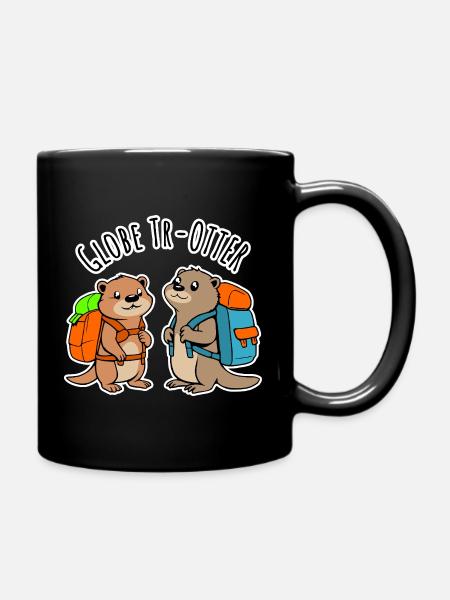 Zwei niedliche Backpacker Otter auf Weltreise - Tasse einfarbig - Schwarz
