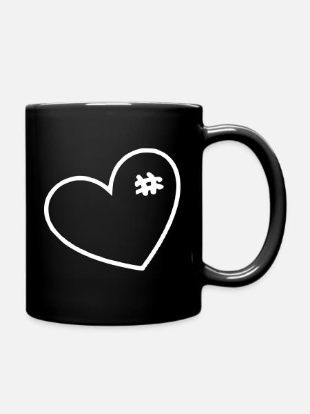 Coeur blanc avec points de suture - Mug uni - noir