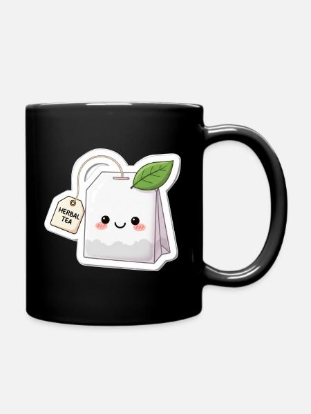 Kawaii Herbal Tea Bag Illustration - Full Colour Mug - black