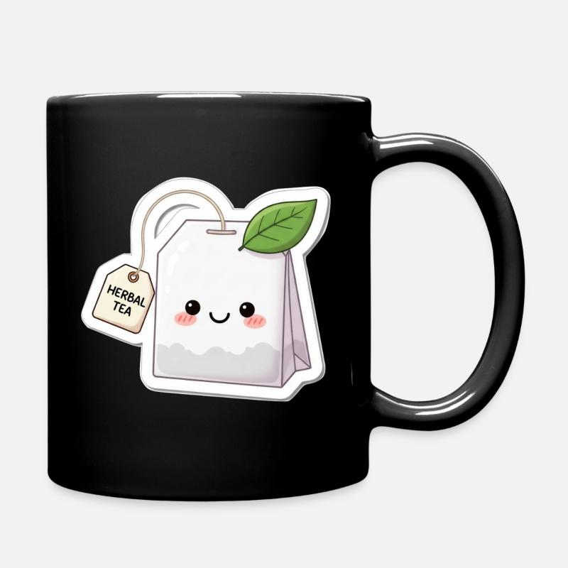 Kawaii Herbal Tea Bag Illustration - Full Colour Mug - black