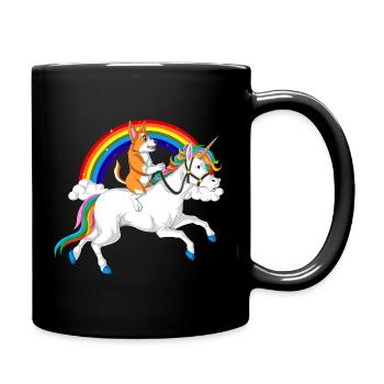 Corgi Riding Unicorn - Full Colour Mug - black - Right