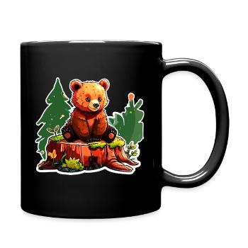 Ein kleiner Bär hockt auf einem Baumstumpf - Tasse einfarbig - Schwarz - Rechts