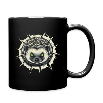 Süßer Igel guckt aus Riss - Lustiges Geschenk - Tasse einfarbig - Schwarz - Rechts