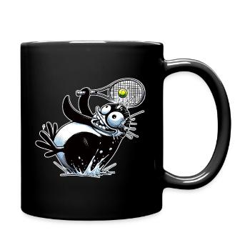Lustiger Pinguin Beim Tennis Mit Schläger - Tasse einfarbig - Schwarz - Rechts