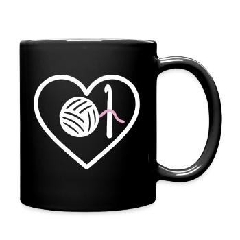 Crochet Heart Yarn Ball Pink Thread Craft Woman   - Full Colour Mug - black - Right
