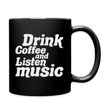 Kaffee trinken und Musik hören - Tasse einfarbig - Schwarz - Rechts