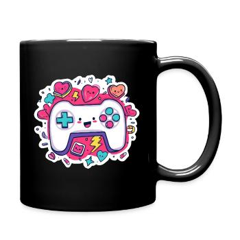 Kawaii Controller Herz Neon Stil - Tasse einfarbig - Schwarz - Rechts