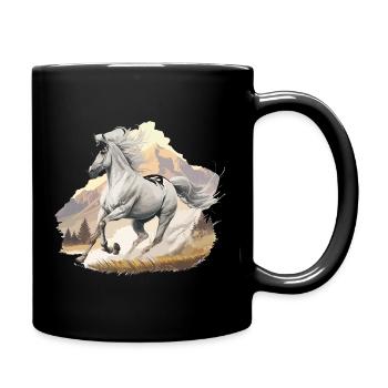 High jumping horse in mountain landscape - Full Colour Mug - black - Right