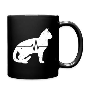 Katze Sitzend Herzschlag EKG Vintage Vektor - Tasse einfarbig - Schwarz - Rechts