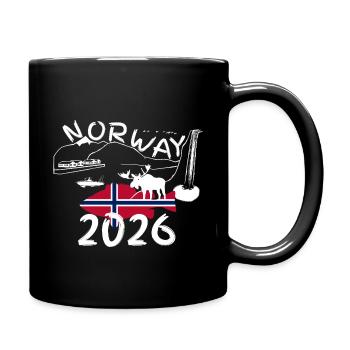 Norwegen 2026 Rotbarsch mit Bergen und Elch Angeln - Tasse einfarbig - Schwarz - Rechts