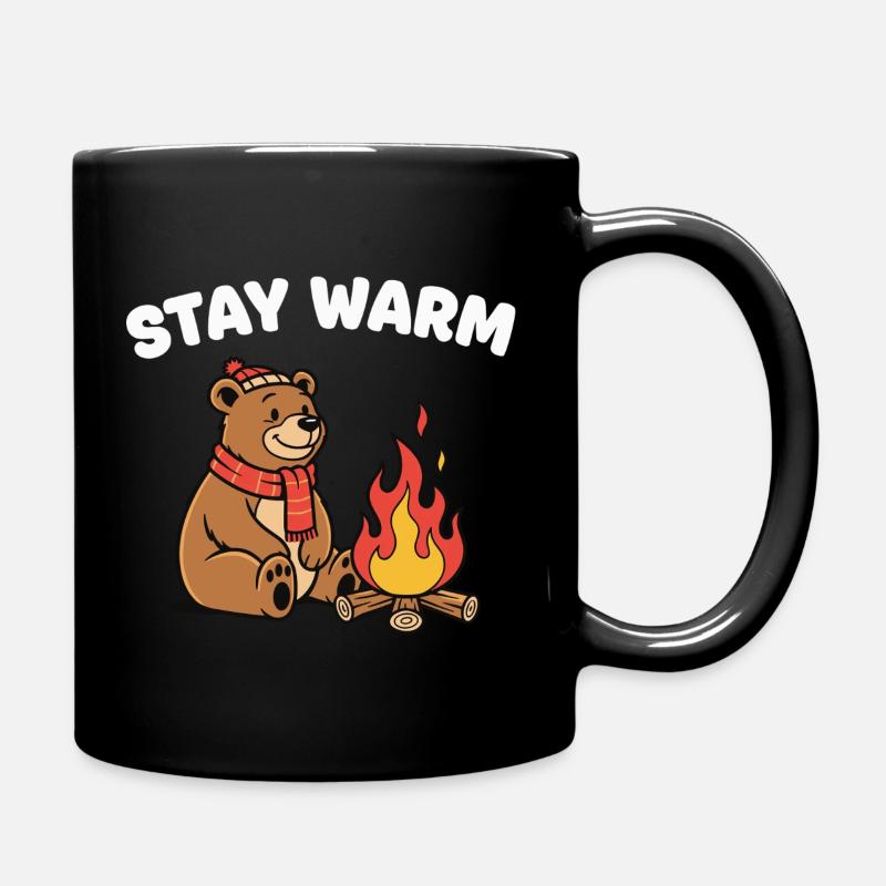 Winterbär am Lagerfeuer - Tasse einfarbig - Schwarz