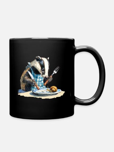 Dachs am Tisch mit Schnecke - Tasse einfarbig - Schwarz