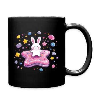 Kleiner Hase auf Pinkem Sternzauber - Tasse einfarbig - Schwarz - Rechts
