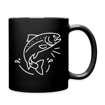 Jumping Trout Fish Fishing Action - Full Colour Mug - black - Right