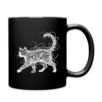 Minimalist Scribble Cat Line Art Japanese - Full Colour Mug - black - Right