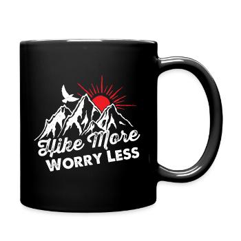 Berglandschaft Sonnenaufgang Weniger Sorgen - Tasse einfarbig - Schwarz - Rechts