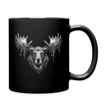 Elk head with moss branches - Full Colour Mug - black - Right