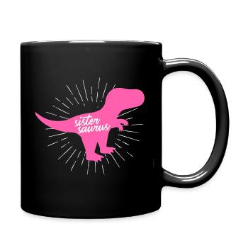 Sistersaurus Pink Dinosaur T-Rex Sibling Art - Full Colour Mug - black - Right