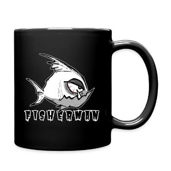 Lustiges Angler Motiv im Cartoon Stil, Fisherman - Tasse einfarbig - Schwarz - Rechts
