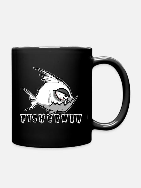 Lustiges Angler Motiv im Cartoon Stil, Fisherman - Tasse einfarbig - Schwarz