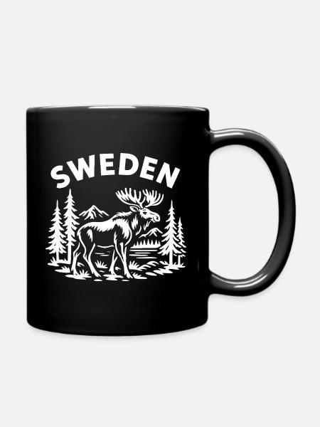 Sweden Moose – Scandinavian Outdoor Design - Full Colour Mug - black